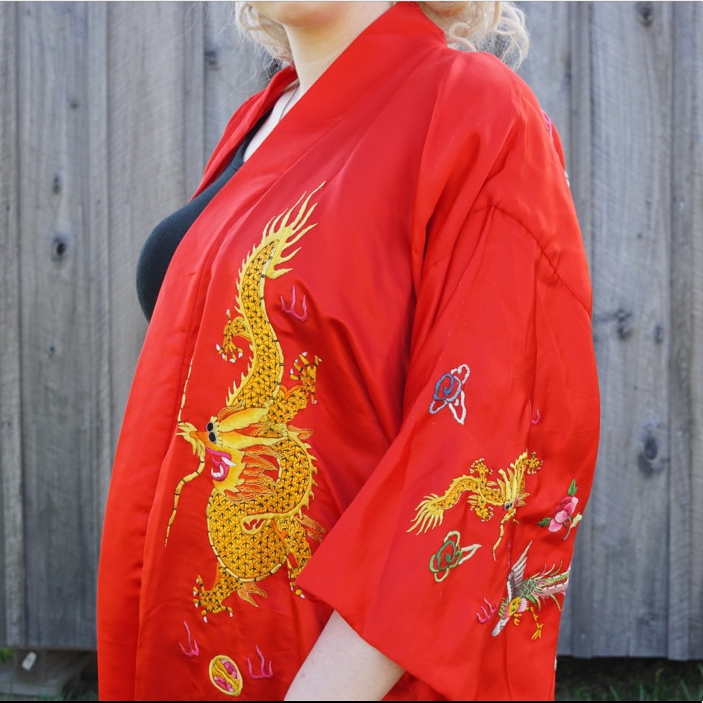 Vtg golden bee silk maxi kimono cardigan duster sm - Picture 5 of 12